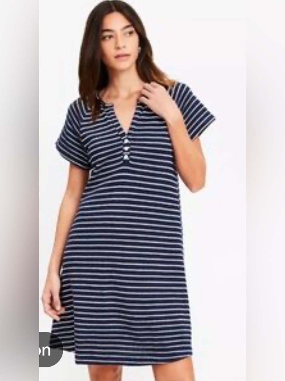LOFT Navy and White Striped Knit Mini Dress with Short Sleeves
